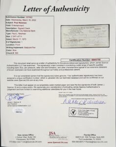 JSA Certificate Paul Newman