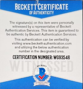 Beckett Certificate Kelly McGillis